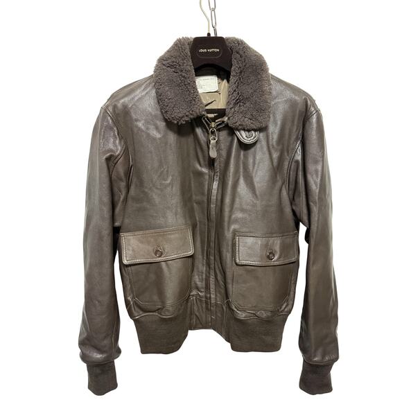 Vintage US Navy G-1 Flight Jacket Mens 52 Brown Leather Mouton Collar Bomber 80s - Picture 1 of 16